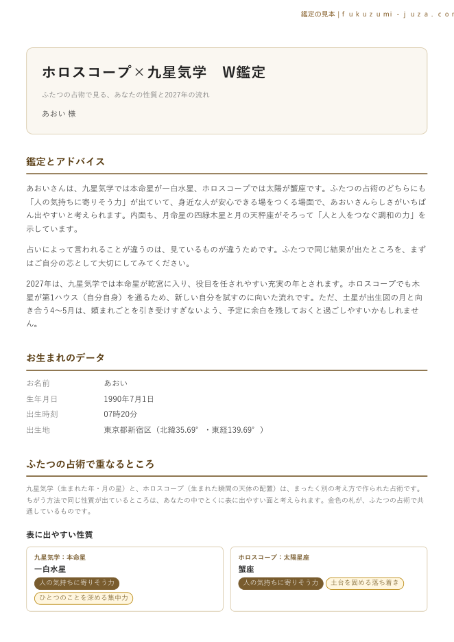 鑑定書の1ページ目