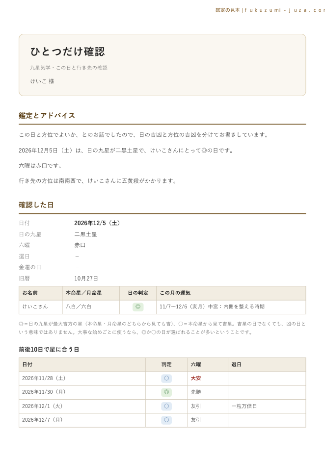 鑑定書の1ページ目