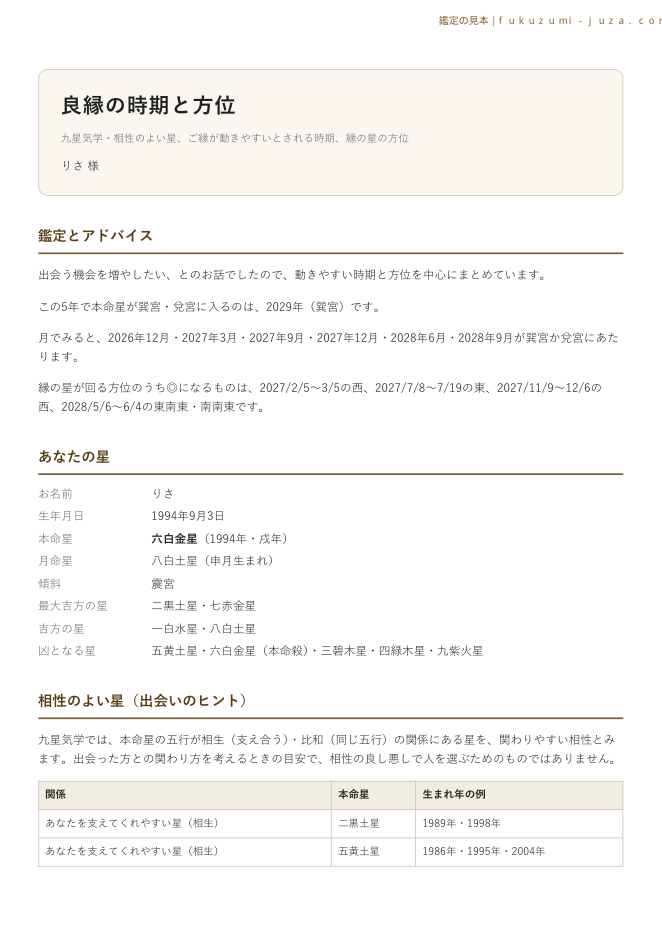 鑑定書の1ページ目