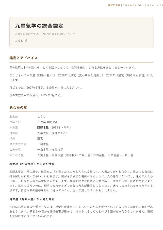 鑑定書の1ページ目